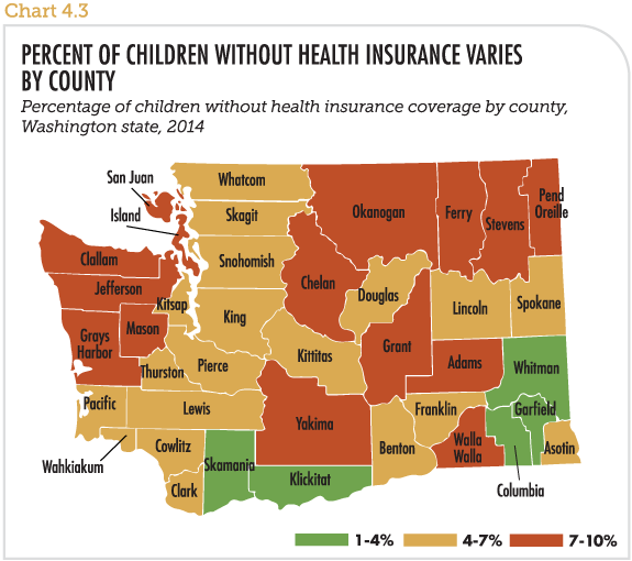 Percent of children without health insurance varies by county